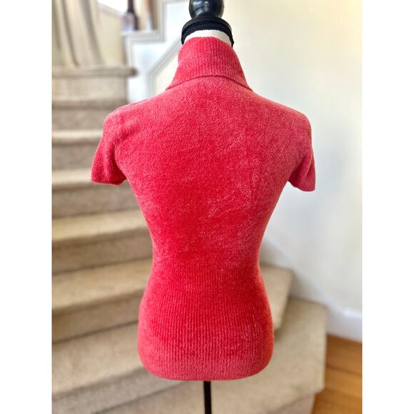 Vintage Y2K Cache Hot Pink Fleece Short Sleeve Turtleneck Baby Doll Preppy - Picture 2 of 6